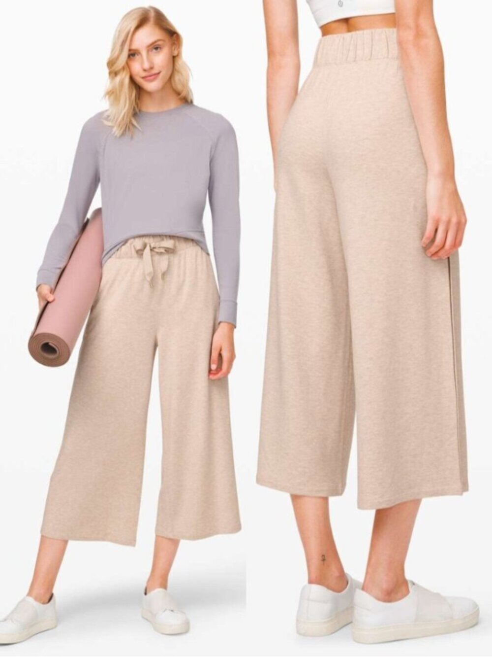 Lululemon Cream Modal French Terry Seek Stillness Wide Leg Crop - Picture 1 of 5